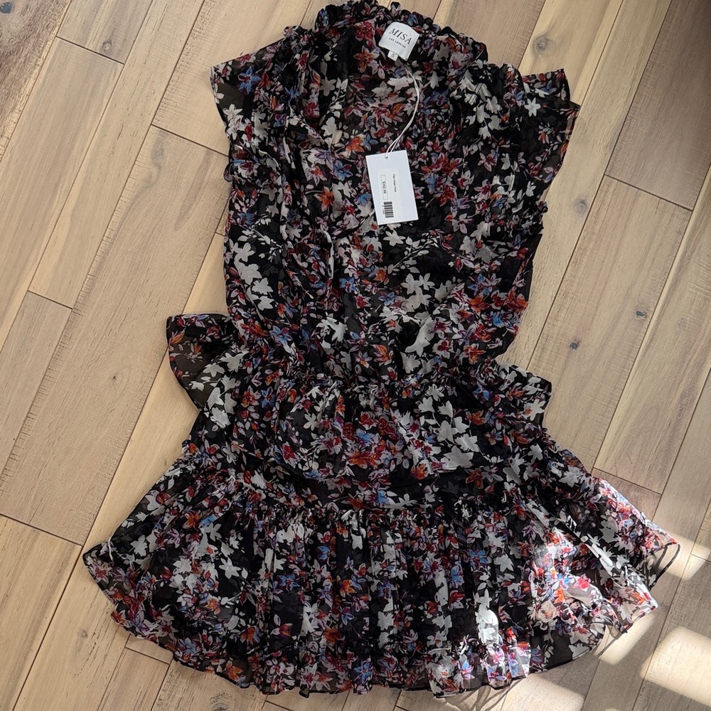 Misa Los Angeles Floral Mini Dress - Black and Multicolor